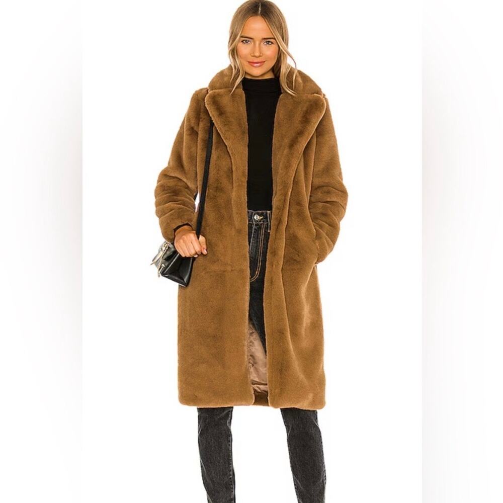 Apparis Siena Brown Faux Fur Teddy Long Coat MEDIUM